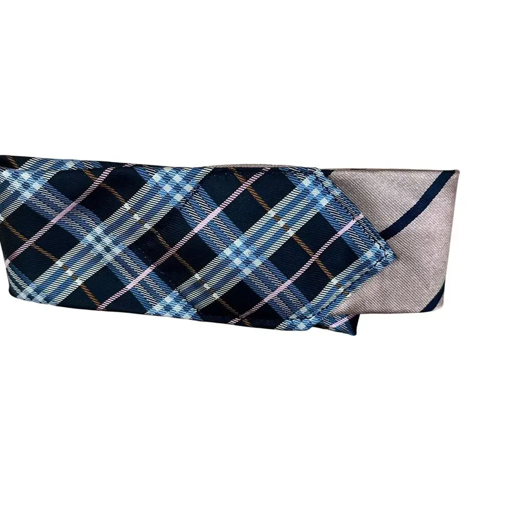 Unique Blue Pink Satin Obi Belt Wide One Size Upcycle Plaid Preppy One of a Kind